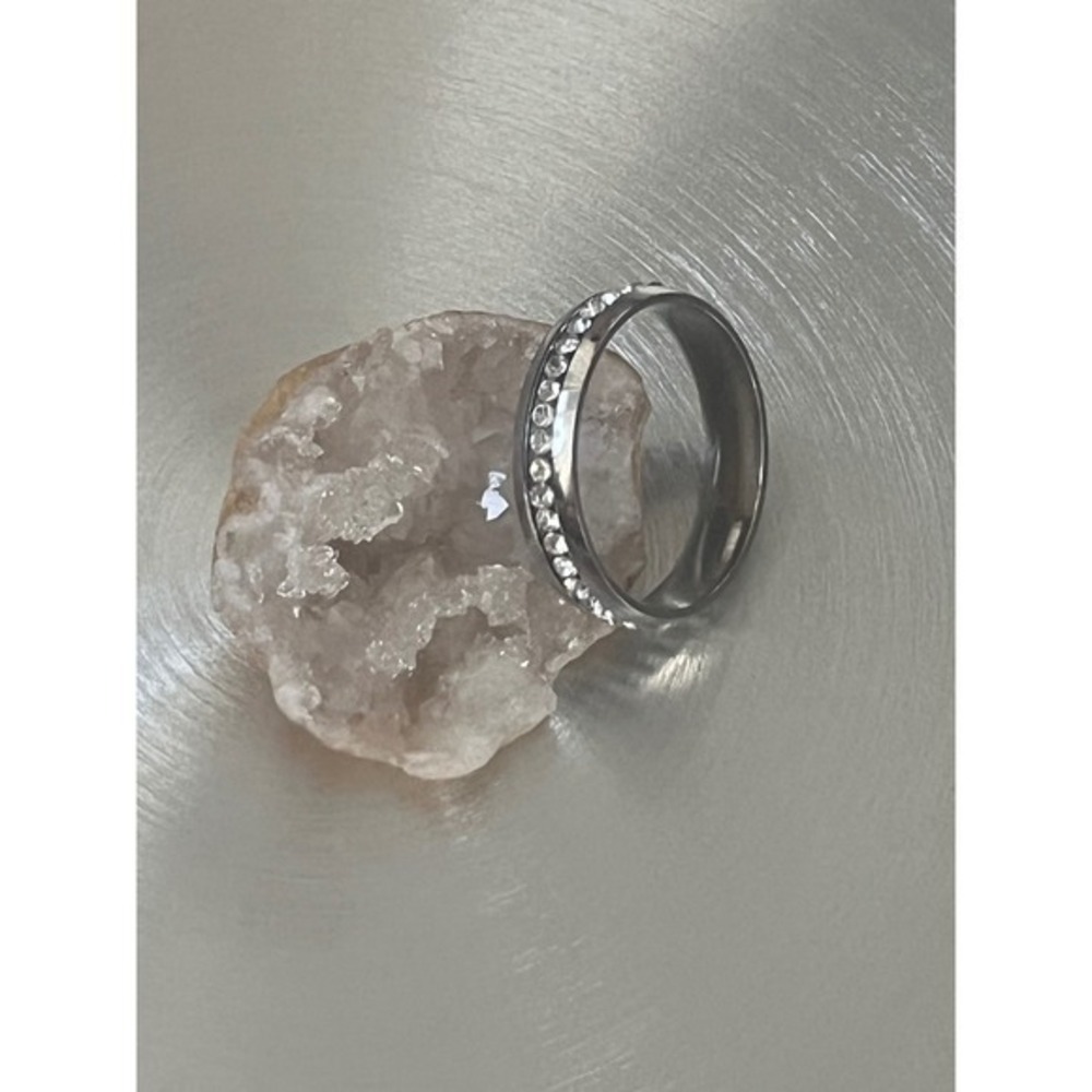 Silver Tungsten w/ Channel Set Crystals Unisex Band Ring -6mm Width -Size 9 -New - Picture 5 of 12